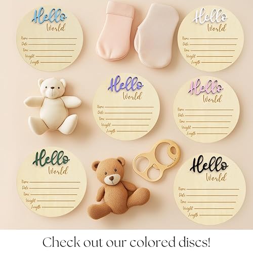 Miniatura 3 de KEMINA BLANKETS Letrero de anuncio de madera para recién nacido, grande de 6 pulgadas, letrero de nombre de Hello World para anuncio de nacimiento