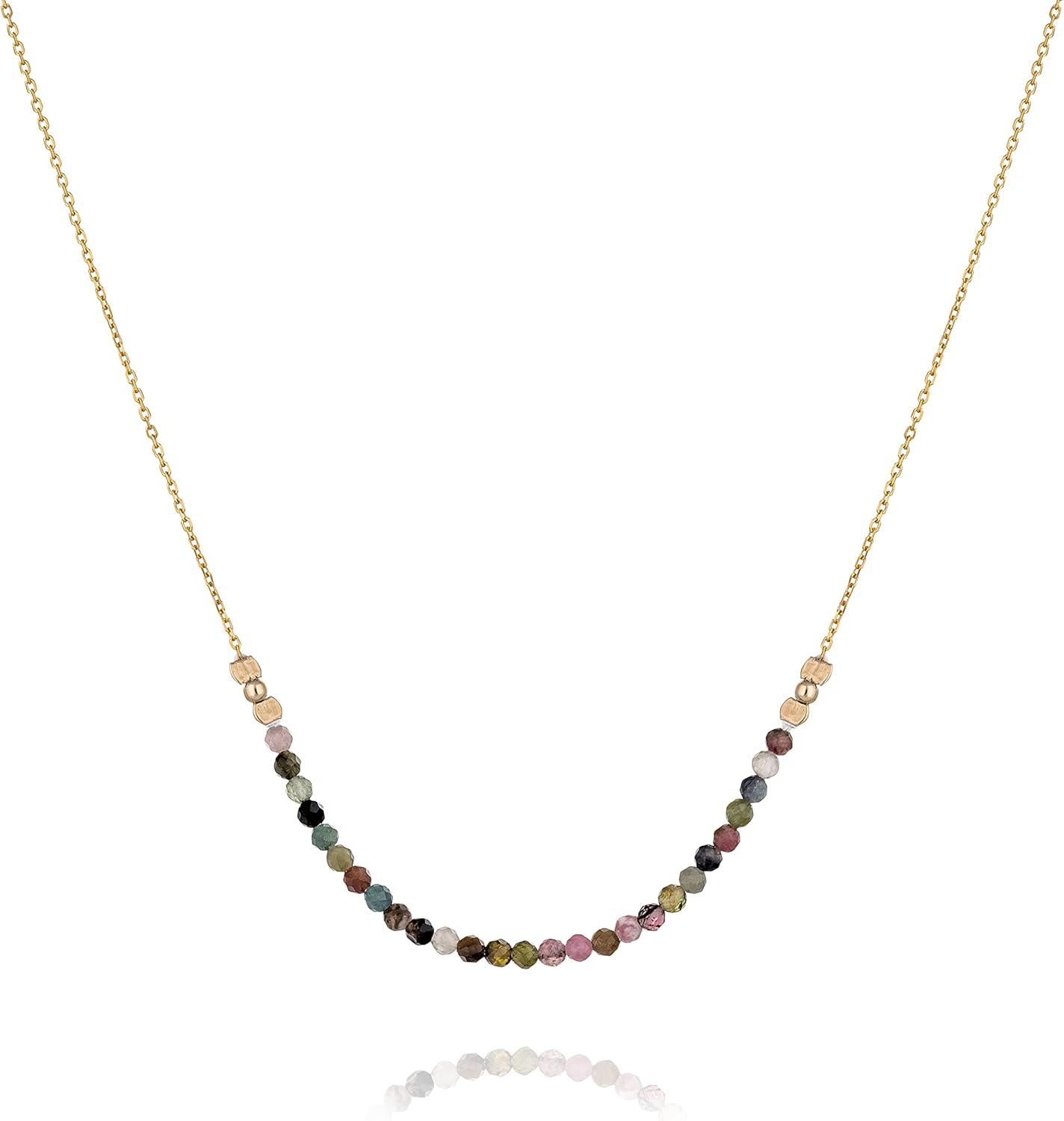Annika Bella Bead Bar Necklace - Gold Beaded Necklace, Tourmaline Beaded Chain for Women, Short Collar Choker, wOMEN'S STONE Jewelry Dainty Gift for Her