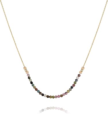 Annika Bella Bead Bar Necklace - Gold Beaded Necklace, Tourmaline Beaded Chain for Women, Short Collar Choker, wOMENS STONE Jewelry Dainty Gift for Her