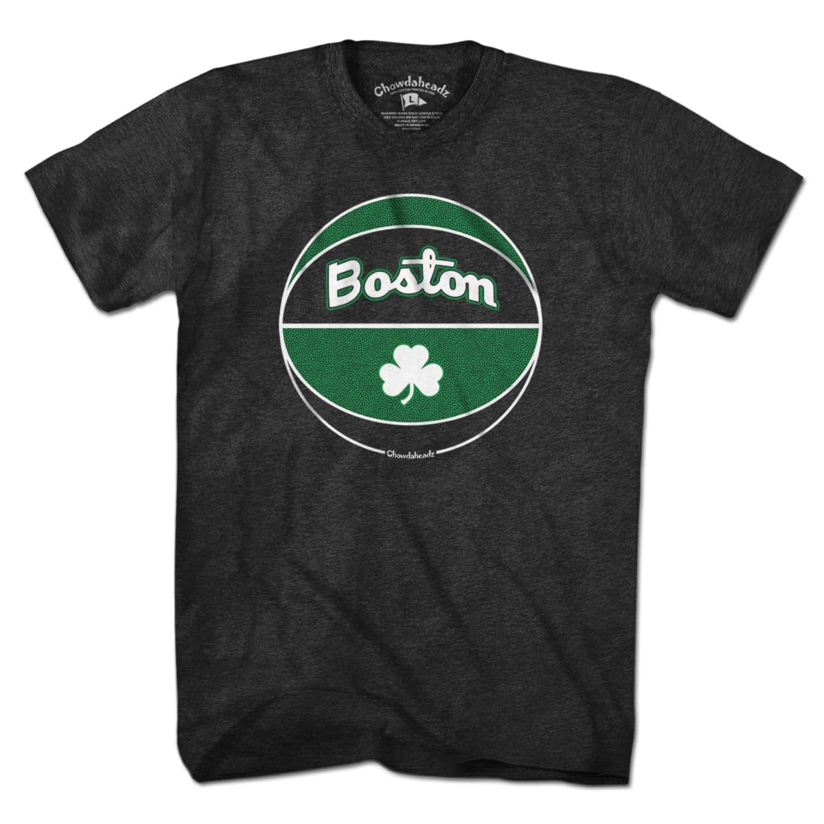 Chowdaheadz Boston Black And Green Basketball T-Shirt - Unisex Vintage Tee Soft Cotton Blend
