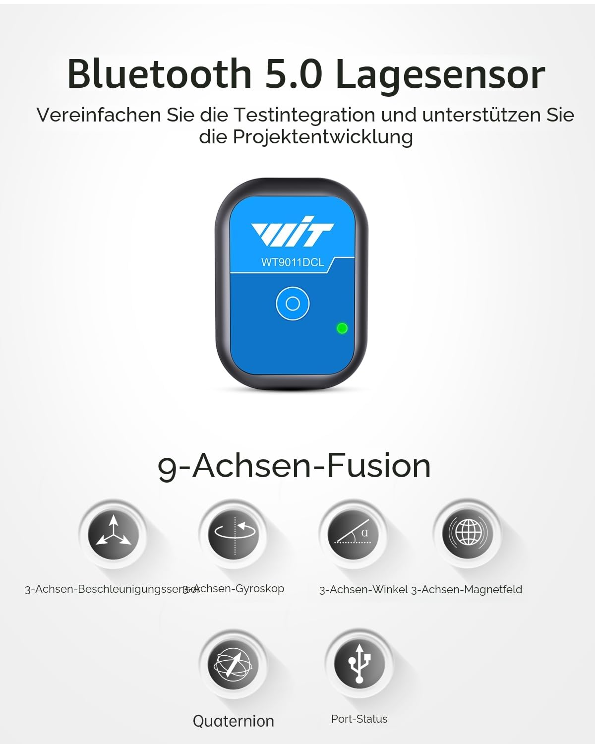 [Bluetooth 5.0 Beschleunigungssensoren] WT9011DCL MPU9250 Mini Wireless Inertial Sensor, 3-Achsen Beschleunigungsmesser + Gyroskop + Magnetometer)+ Neigungsmesser, 9-Achsen IMU AHRS Sensormodul USB