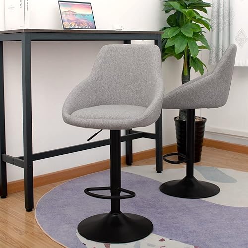 Miniatura 2 de CangLong Taburete de bar giratorio ajustable estilo mediados de siglo con sillas de comedor con soporte de espalda, juego de 2, gris