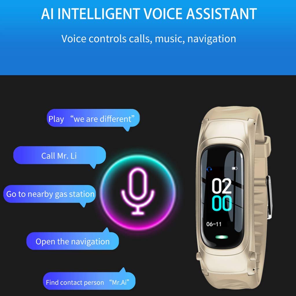 Inteligentne zegarki 2 w 1 Inteligentna bransoletka Bezprzewodowy zestaw słuchawkowy Bluetooth Combo Bieganie Muzyka Opaska na nadgarstek Słuchawki Tętno Ciśnienie krwi Fitness Tracker Złoty (złoty)