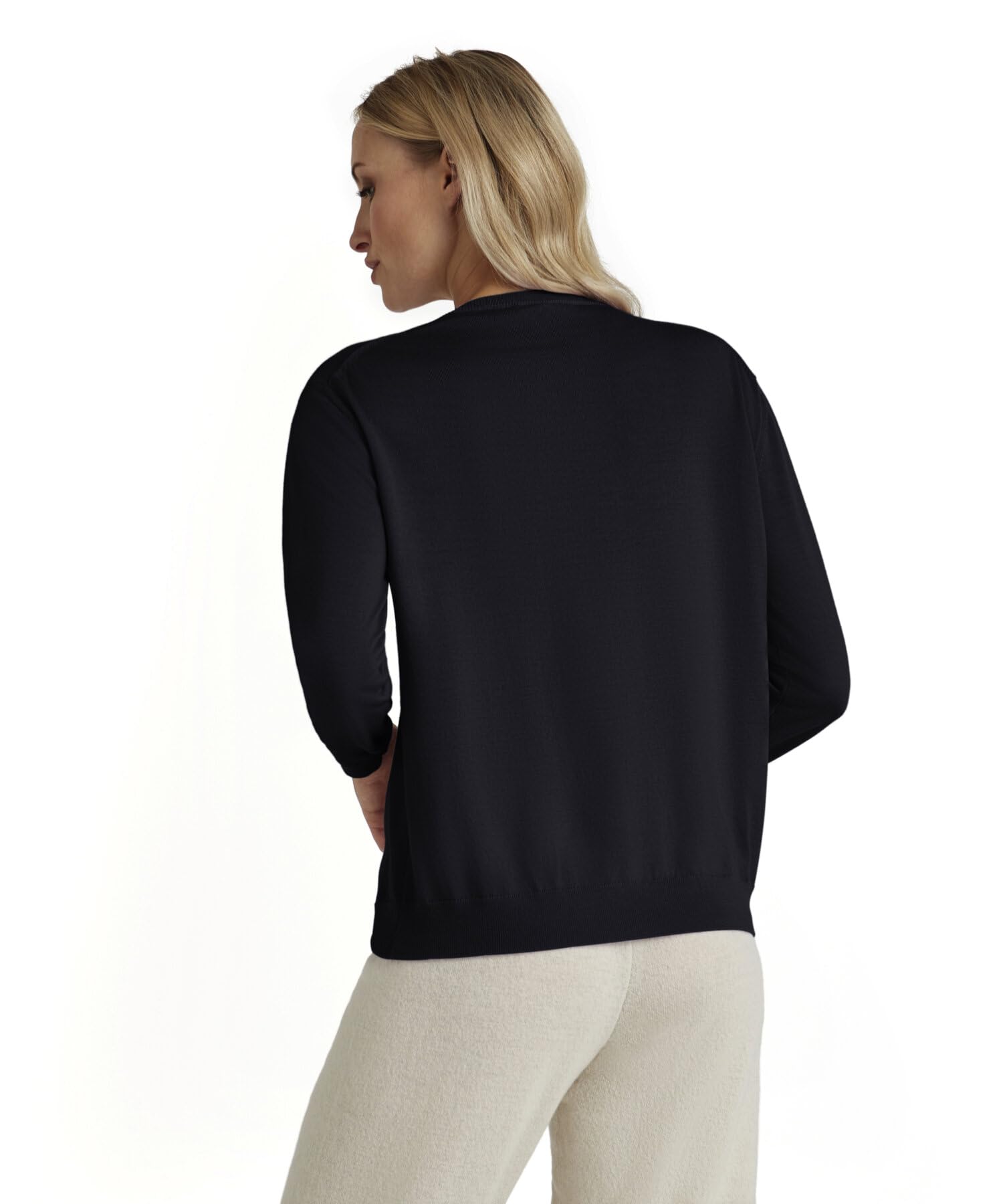 FALKE Mujer Basic New Merino V-Neck suéter pulóver Elegante clásico para el Trabajo y el Tiempo Libre con Cuello en v Transpirable regulación climática antiolor Lana 1 Pieza