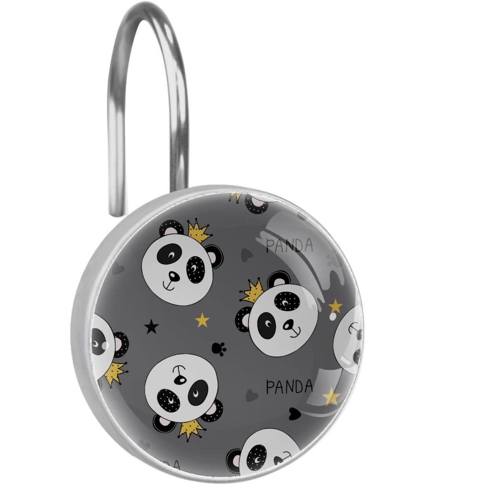 Crochets de rideau de douche panda gris en acier inoxydable x12