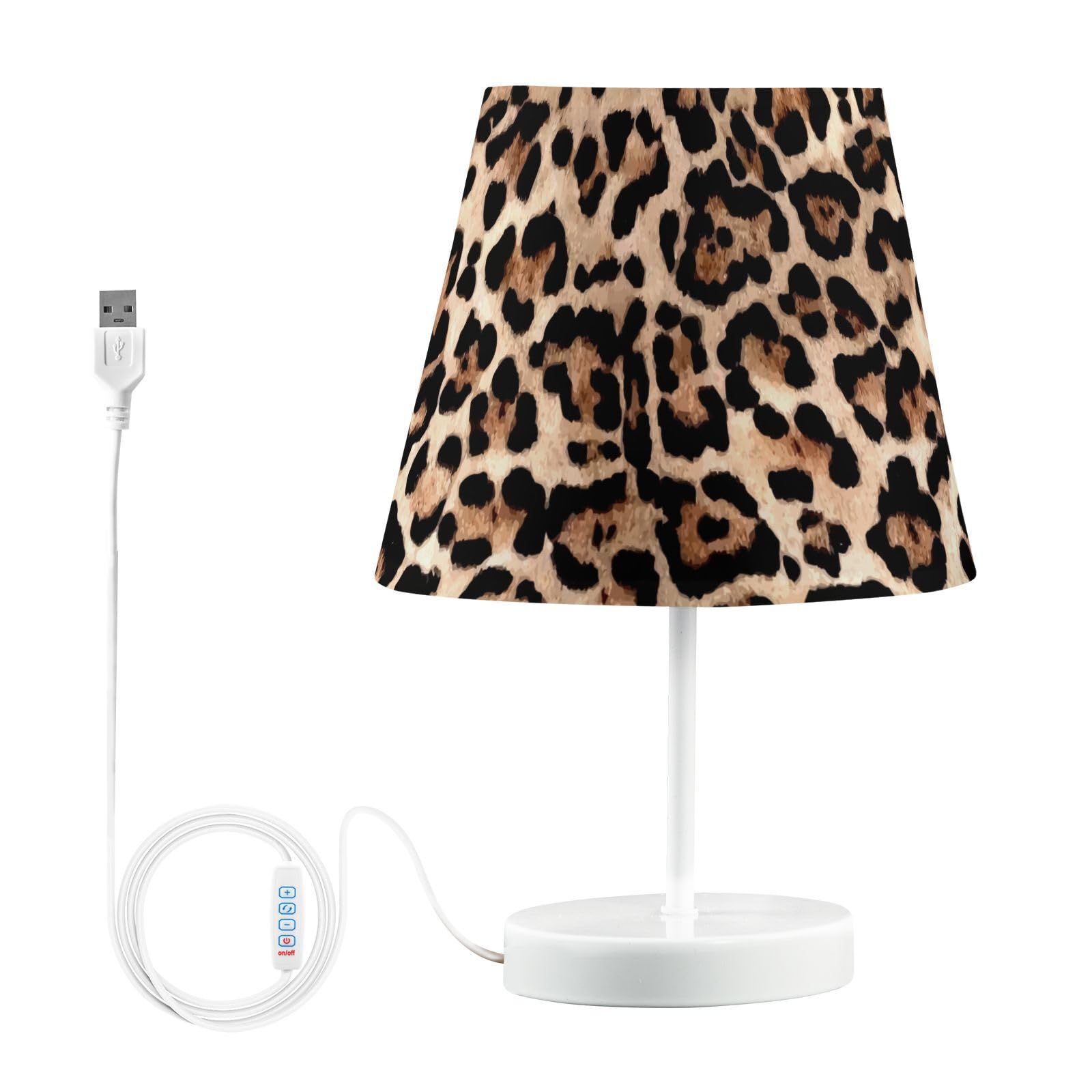 Mnsruu Bedside Lamp Leopard Print Brown Cheetah Aa Table Lamp LED Bulbs Desk Lamp Fabric Shades for Bedroom Living Room, Medium