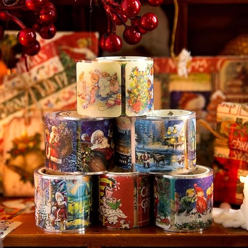 Alideco 6個 マスキングテープ かわいい レトロ クリスマスのテーマ35mm幅×3.8 m巻 和紙 粘着 テープ 広幅 DIY おしゃれ マステ シール (zhufusongge)