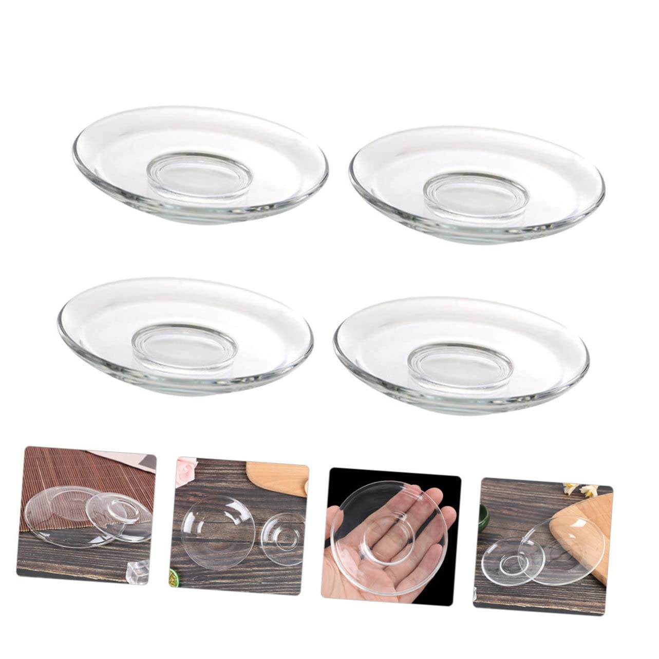 CIYODO 4 Pcs Clear Glass Saucers Round Decorative Plates for Coffee Snacks Desserts and Storage for Home and Kitchen Use