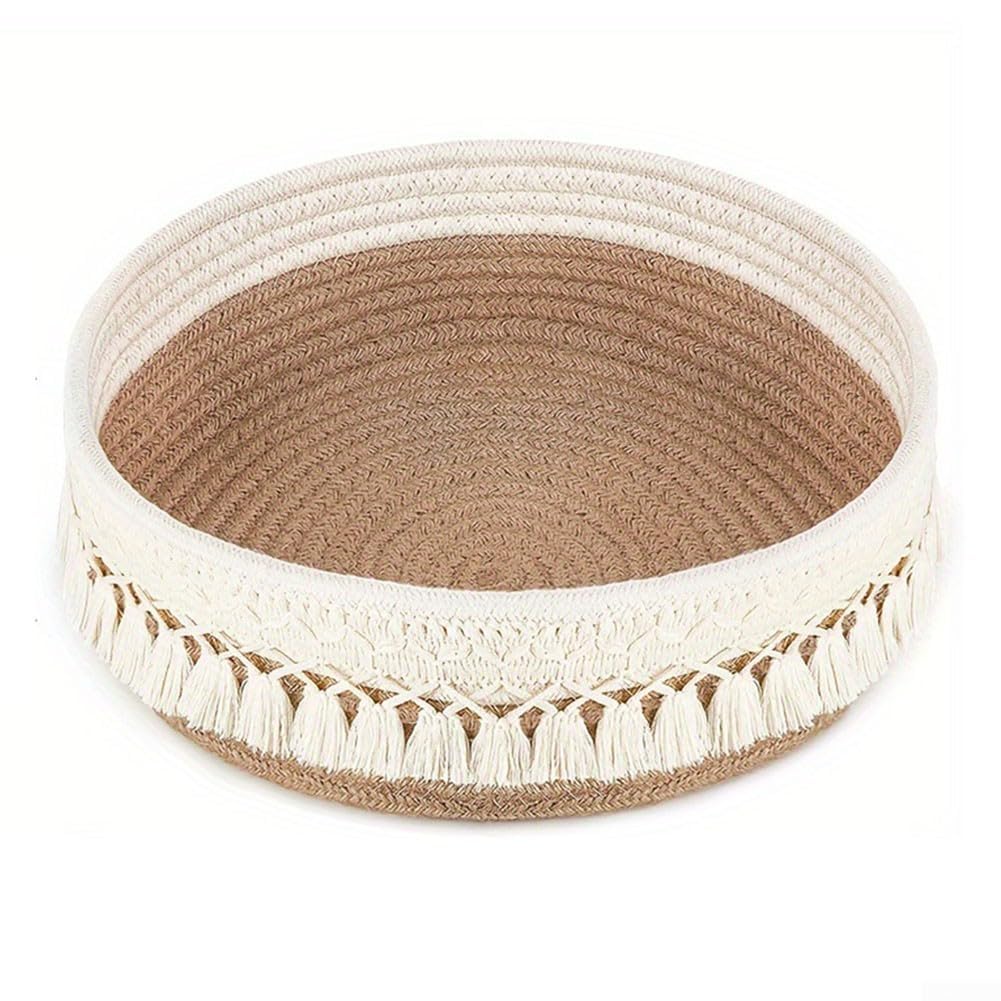 WOGAZOBOT Boho Cotton Rope Storage Basket with Tassel for Organizing Makeup, Desk Supplies and Household Clutter,Card spelled white