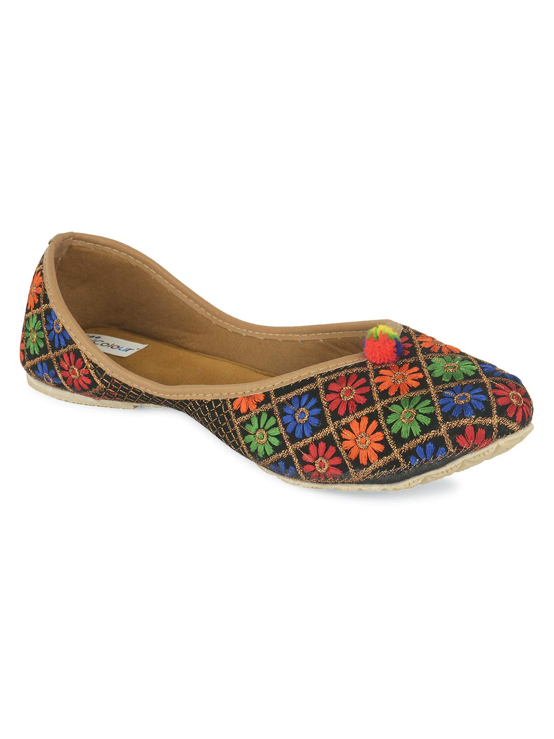 desi colour Pinch Free Women Multicolour Mojari - Black Floral New-picture-45