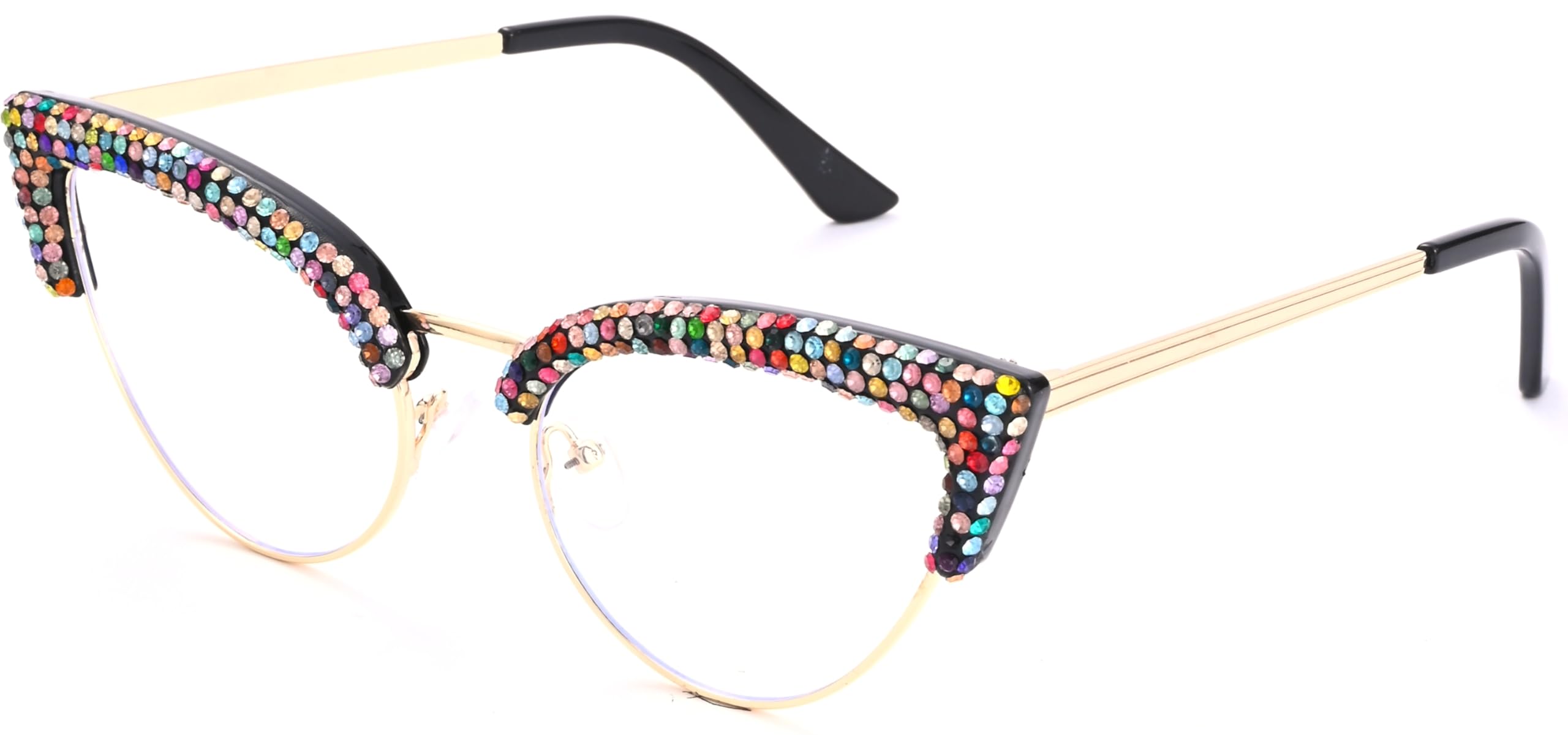ICARA Fashion Cat Eye Bling Rhinestones Glasses for Women Crystal Diamond Eyewear Blue light blocking glasses