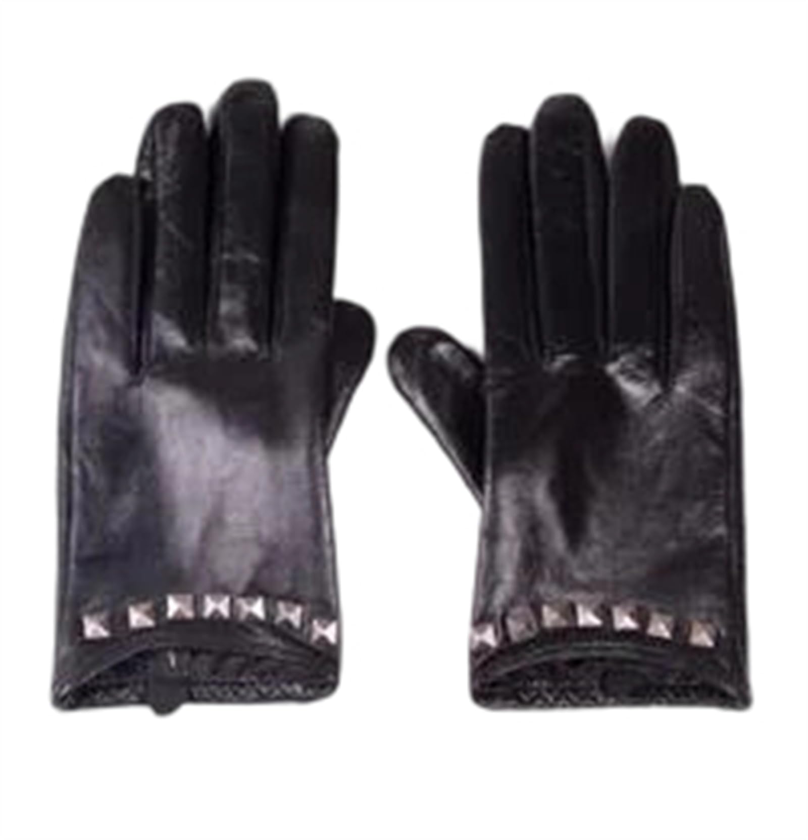 Guantes de piel de cabra auténtica para mujer, punk, remache corto, para montar en motocicleta, conducir, formal