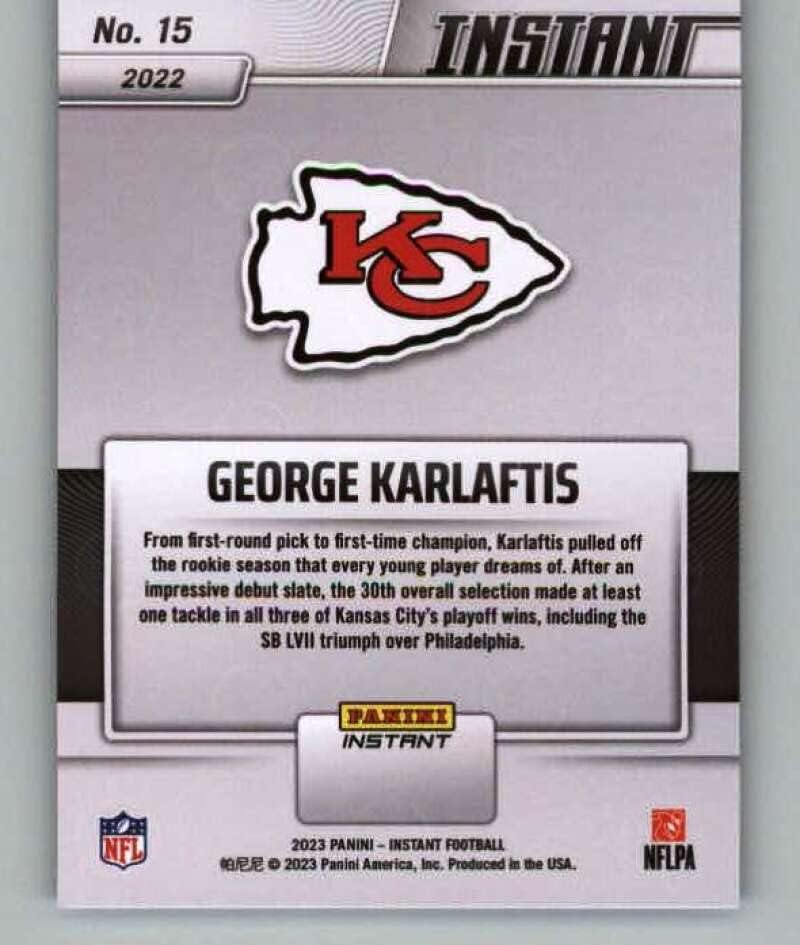 Miniatura 2 de 2023 Panini Super Bowl LVII Champions #15 George Karlaftis RC Rookie Kansas City Chiefs NFL Football Trading Card
