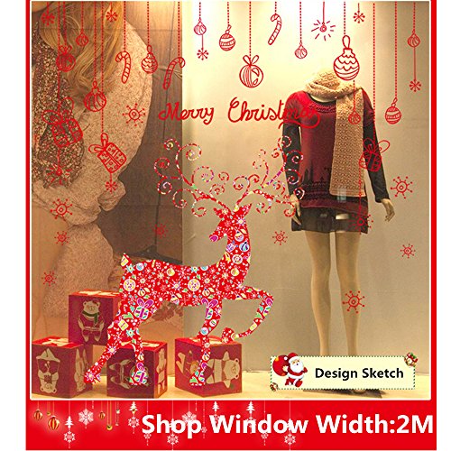Cugbo Red Reindeer Snowflake Christmas Tree Wall Sticker Home Decor Decal For Glasses Shops Window #TOP5