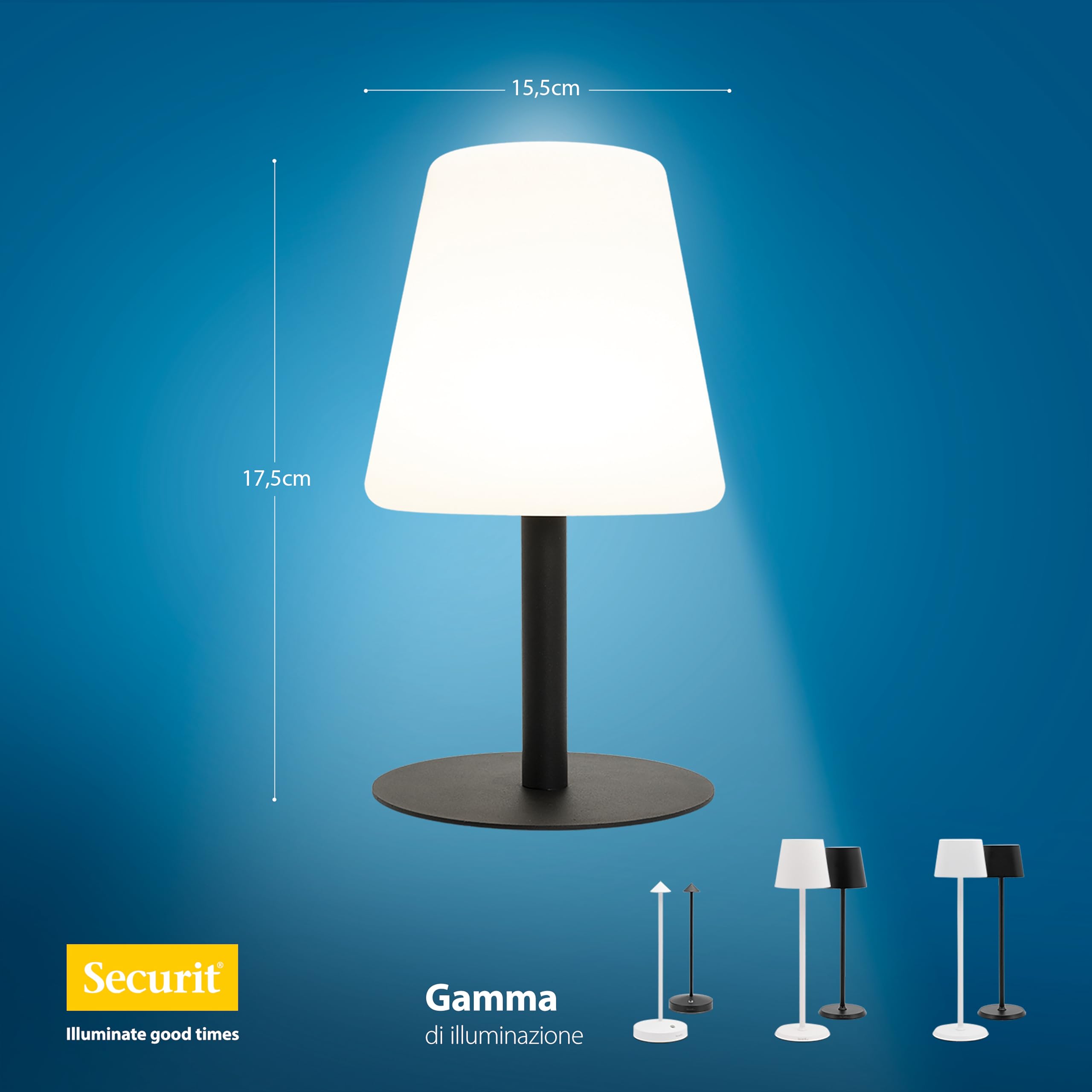 SECURIT - Lampada Da Tavolo LED Michelle - Per Caffè, Ristoranti, Bar, Hotel - Per Interni Ed Esterni - Senza Fili - Ricarica USB - Colore Bianco/Nero