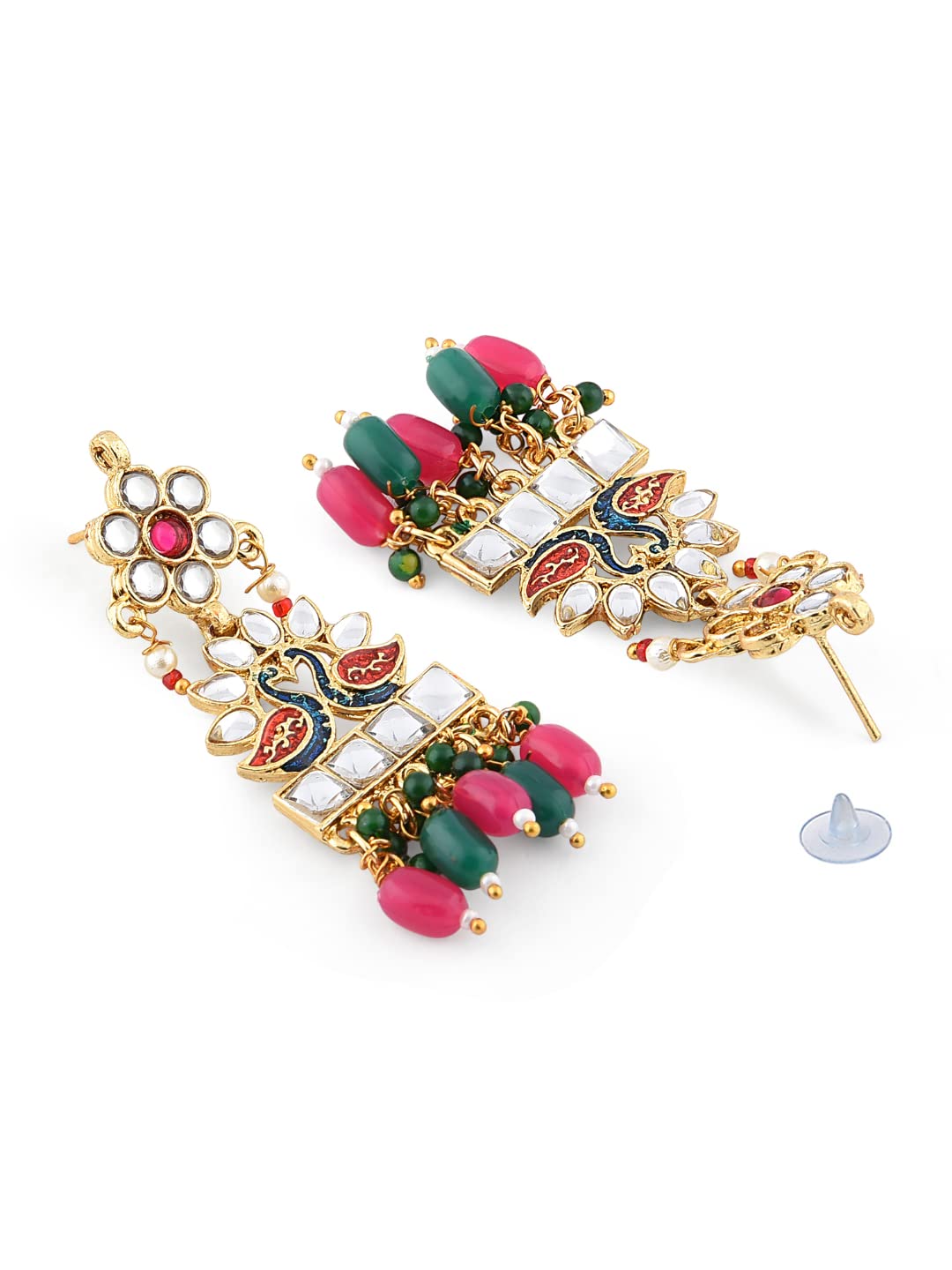 Women's Peacock Inspired Meenakari Long Necklace & Earring Set