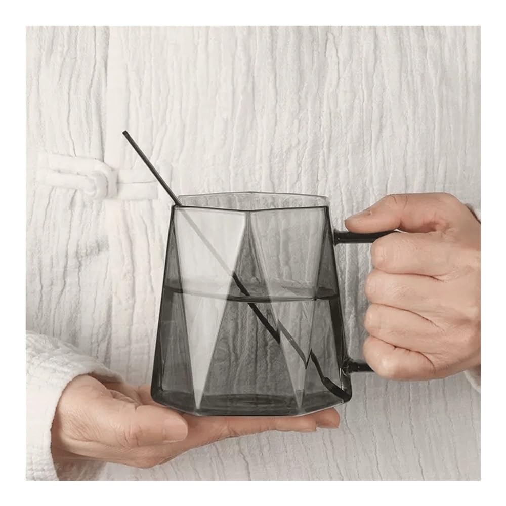Kubki Duży szklany kubek do kawy, kreatywny design, dom, wielokątny, owsiany, śniadanie, biuro, kaliber retro do Latte, Gorącej Herbaty, Mleka(Clear)