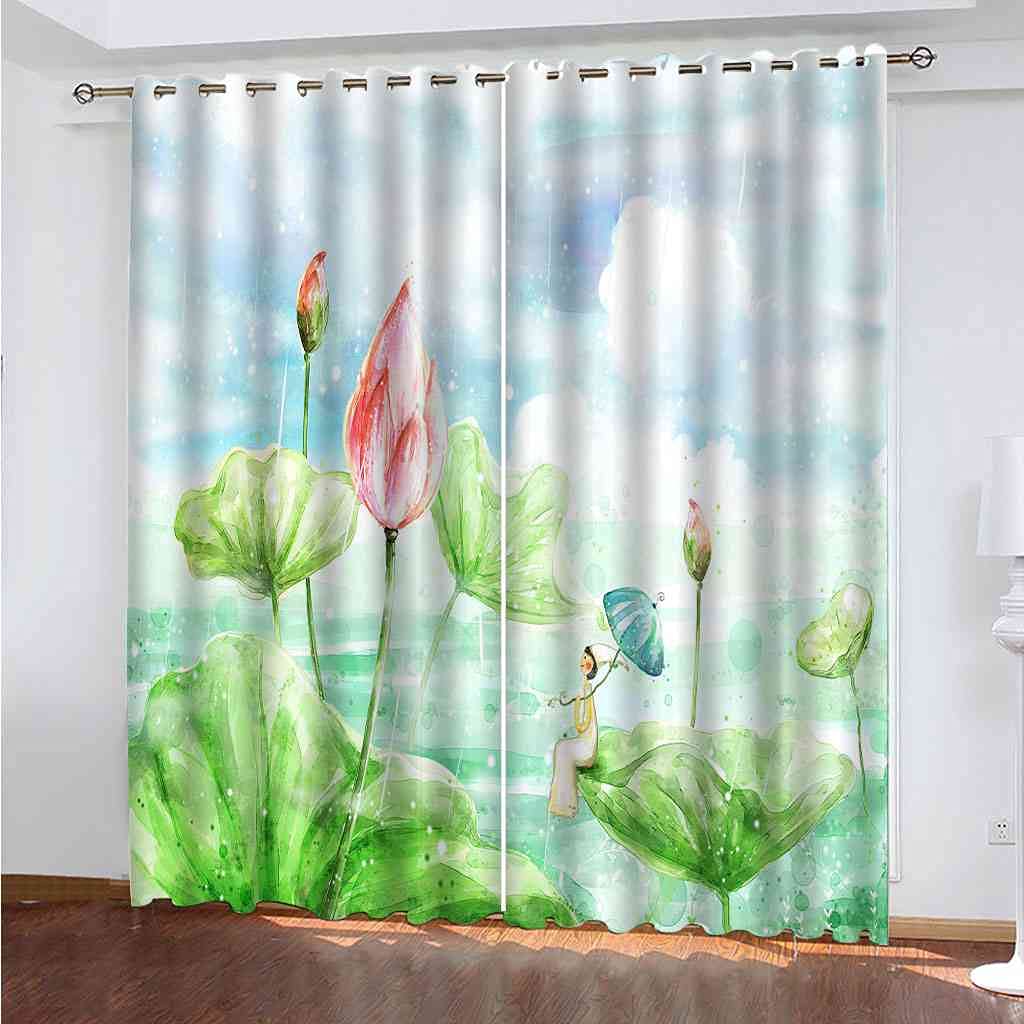 Rideaux occultants enfant nénuphar aquarelle 3D en polyester isolant 200x214cm