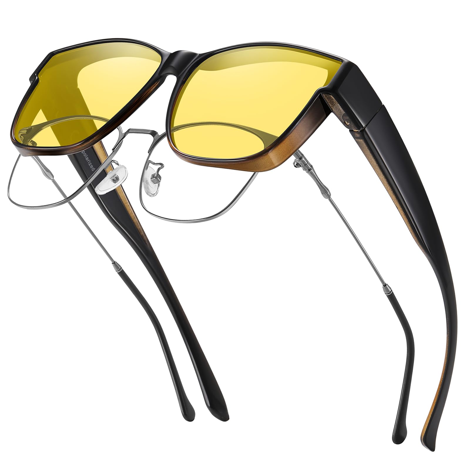 GEGURI Night Vision Glasses, Night Driving Fit Over Glasses Polarized Anti-Glare for Men & Women Yellow Lens
