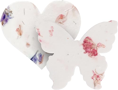 Papel de semillas combinado 24 corazones y 24 mariposas, regalos de flores silvestres escribibles y plantables para mamá este día de San Valentín y