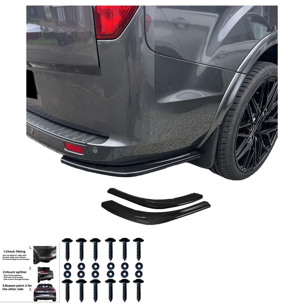 Oneway Jupes de pare-chocs arrière (coins) compatible avec Ford Transit Custom MK1 Facelift 2018-2023 - Noir brillant