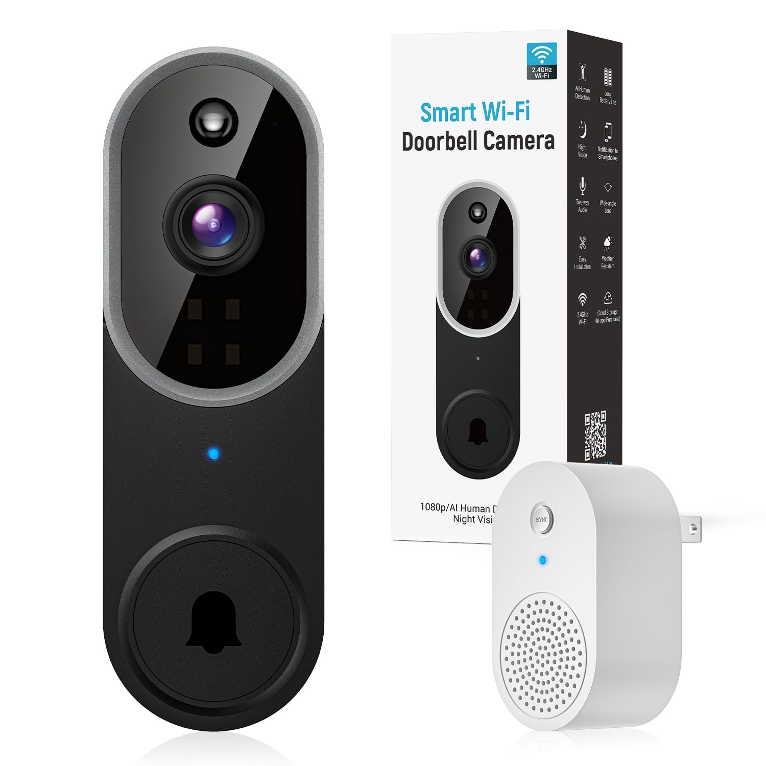1080p Video Doorbell Camera Wireless with Chime, AI Human Detection, 2-Way  Audio, FHD Live View, WiFi, Night Vision, Cloud Storage, Battery