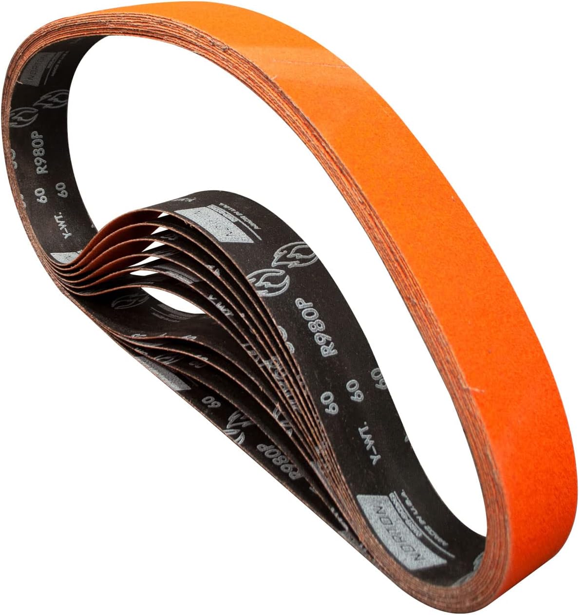 Norton 69957344423 2x48” Blaze R980P SG Ceramic Alumina Cloth Narrow Benchstand Belts, 60 Grit, Coarse, 10 pack