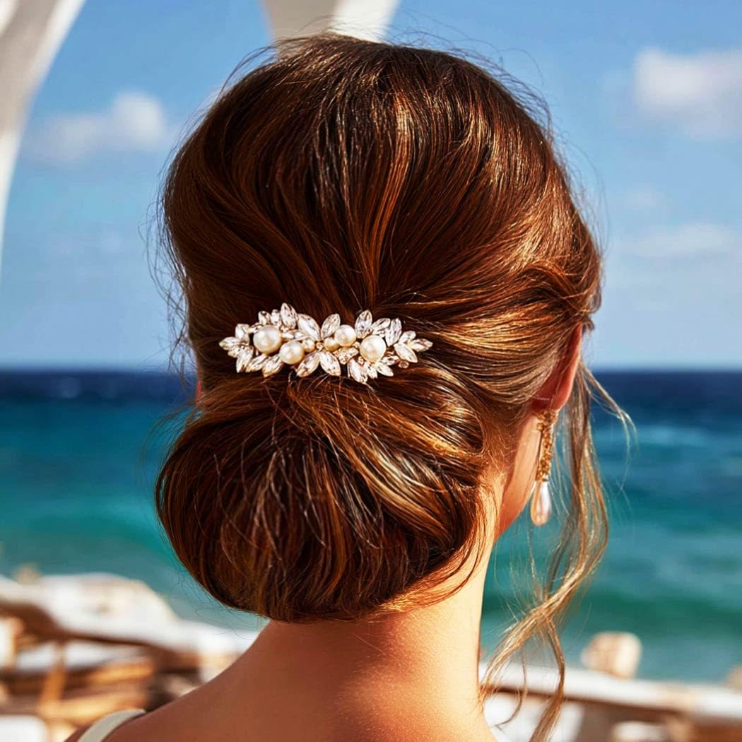 Crystal Wedding Hair Comb Silver Pearl Hair Piece Bridal Hair Accessories for Women - Image 3