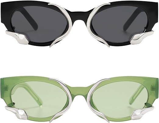 Trendy Sunglasses for Women Men Vintage Narrow Cateye Metal Snake Sunnie Y2k Accessories AP3621