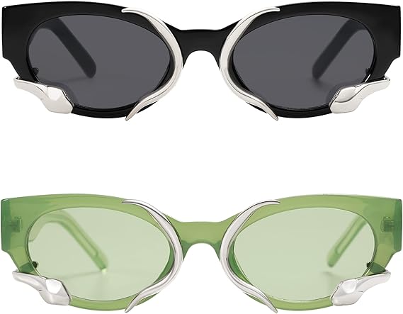 Trendy Sunglasses for Women Men Vintage Narrow Cateye Metal Snake Sunnie Y2k Accessories AP3621