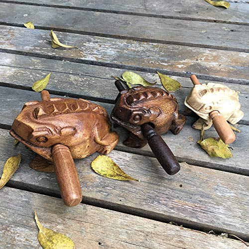 Cozinest Percussion Instruments Wooden Frog 3 Size 4.75\", 4\" and 3\" Family Wood Frog Guiro Rasp Musical Instrument Tone Block Musical Toy Percussion Instrument Home Office Decoration - Thumbnail 3