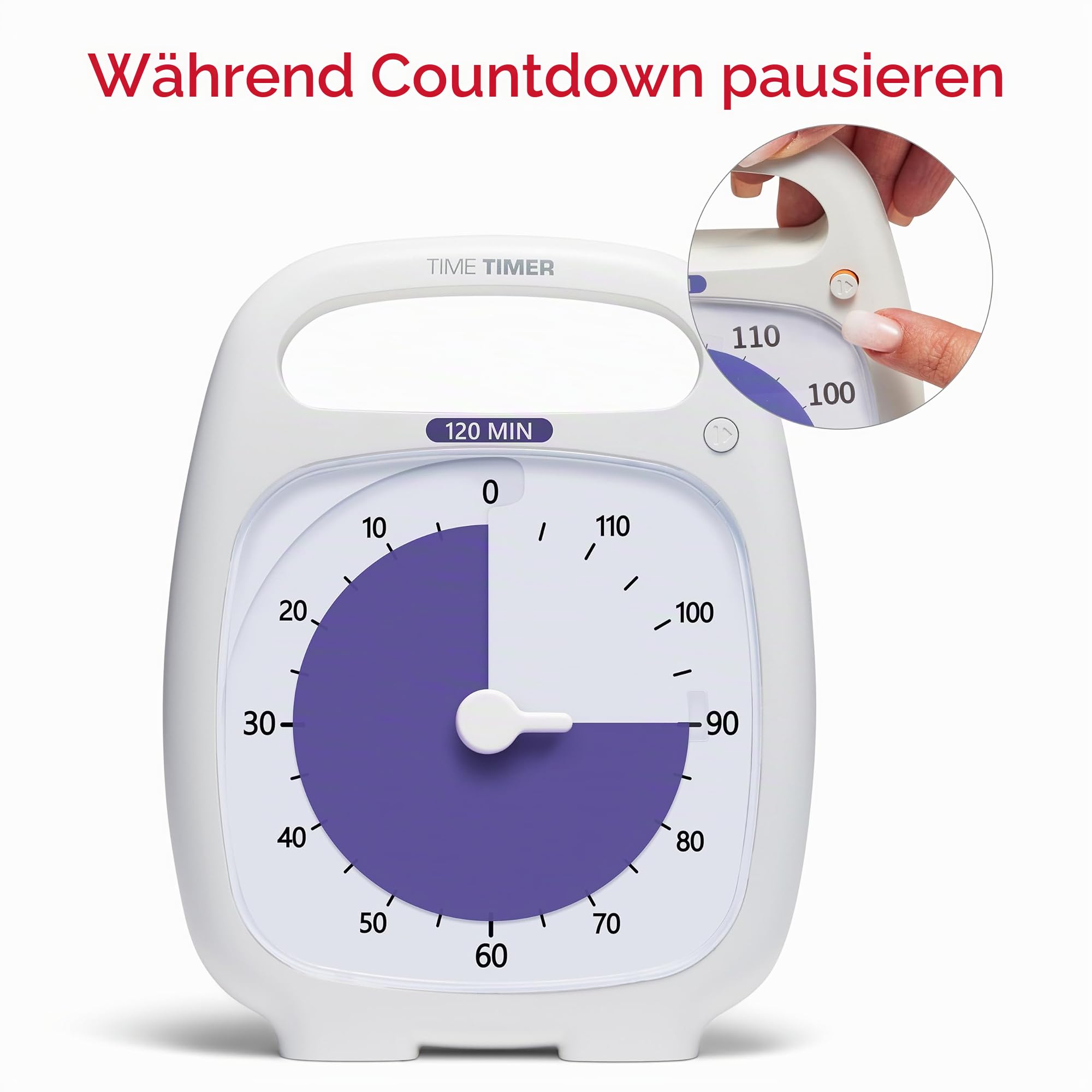 TIME TIMER PLUS 120-Minuten Visueller Analog Timer Uhr - Optionaler Aktustischer Alarm (Lautstärkeregler) Kein lautes Ticken; Zeitmanagement-Tool (Weiß)