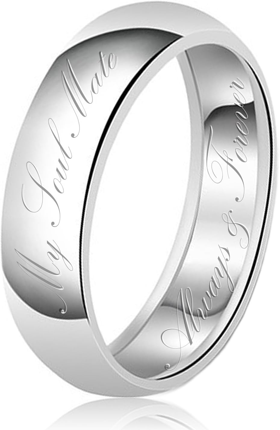 8mm My Soul Mate Always & Forever Engraved Classic Sterling Silver Plain Wedding Band Ring