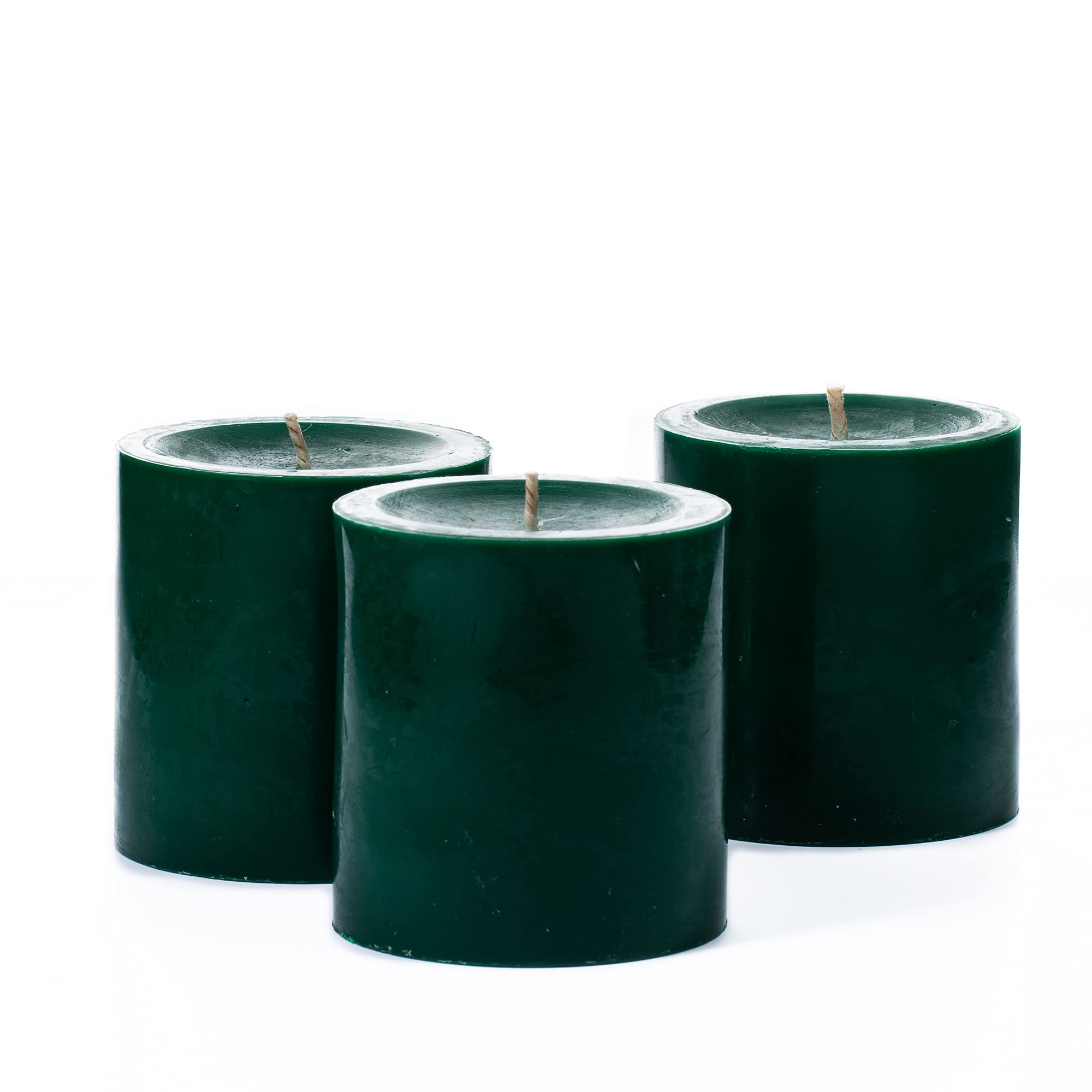 Richland Set of 3 Dark Green Pillar Candles 3" x 3" Unscented for Weddings Christmas Home Holidays Relaxation St Patrick's Day Church