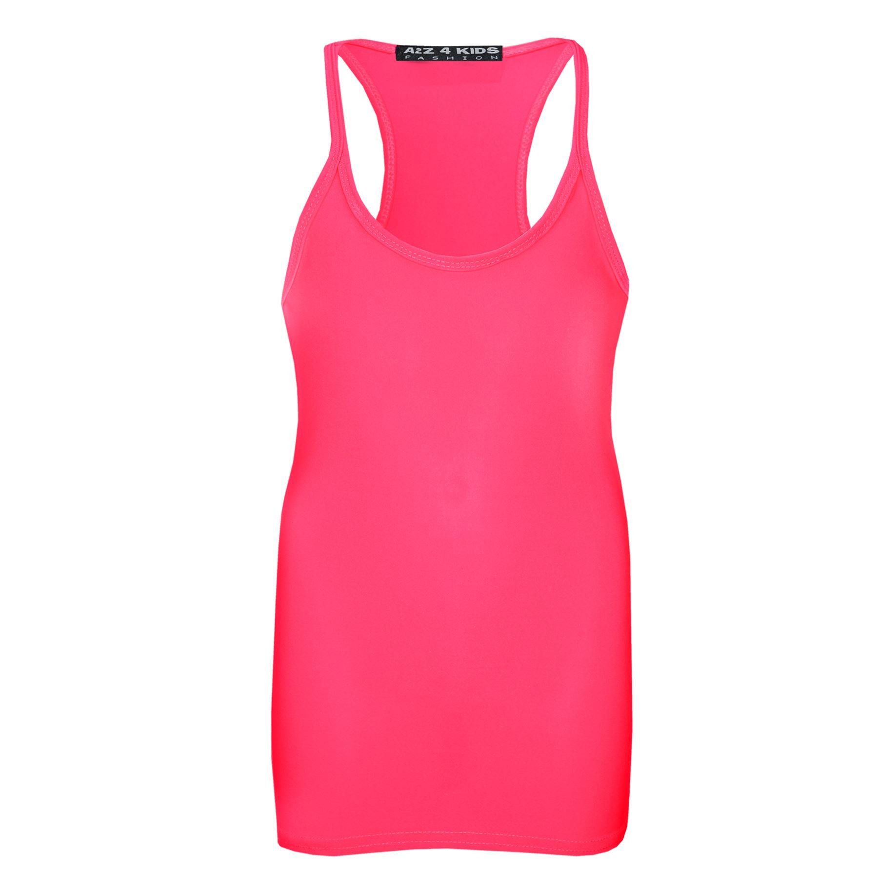 Kids Girls Childrens Vest Top - Racer Vest Neon Pink 13