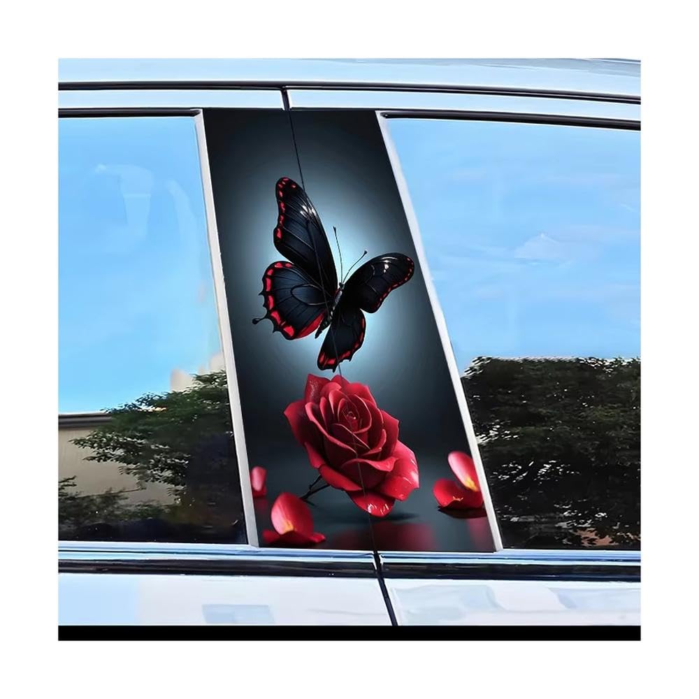 Bertdcx One Color Car Center Pillar Stickers Butterfly And Rose B-Pillar Scratch Protection Auto Parts