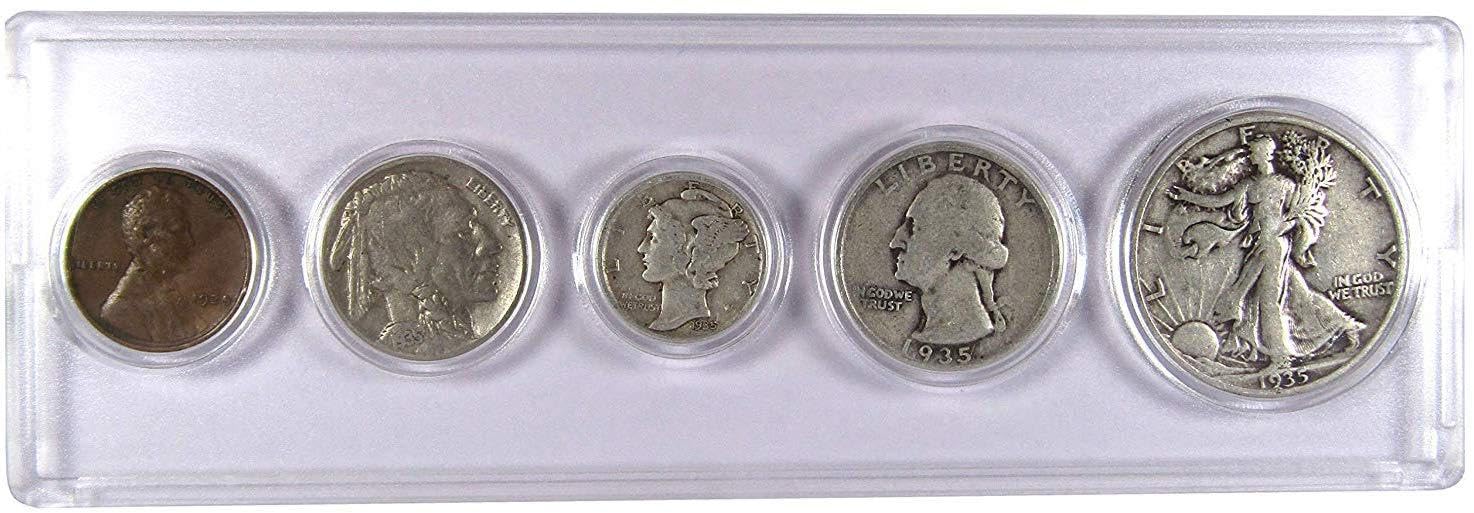 1935 Year Set 5 Coins in Circulated or Better Condition Collectible Gift Set