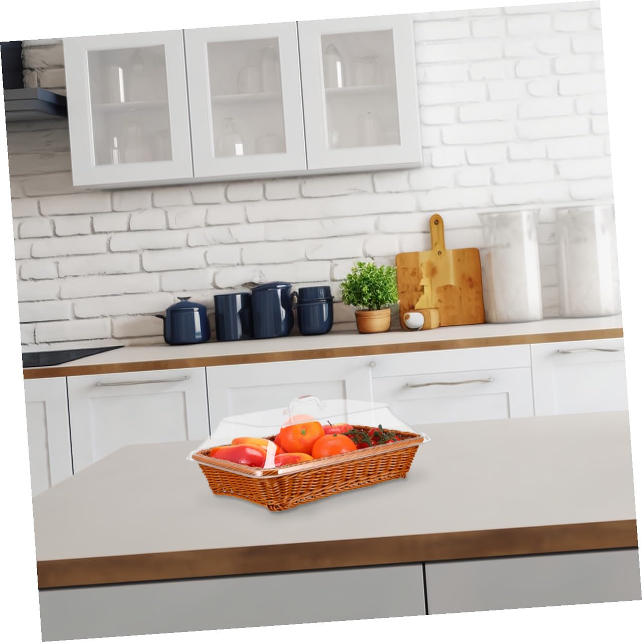 Cesta de Almacenamiento de Ratán Tejido 40x30x15 Cm con Tapa para Picnic y Cocina Cesta para Servir Pan y Fruta para Organización del Hogar
