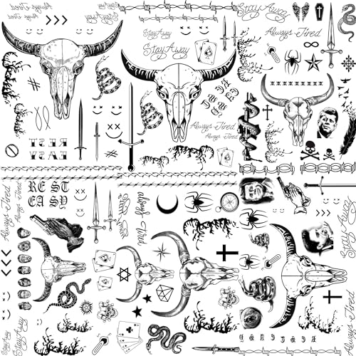 TASROI 6 Sheets Rapper Malone Tattoos Temporary Halloween Makeup Kit Fake Prisoner Temporary Tattoos Barbed Wire Malone Face Tattoo Sticker For Men Women Kids Party Favor Halloween Costume