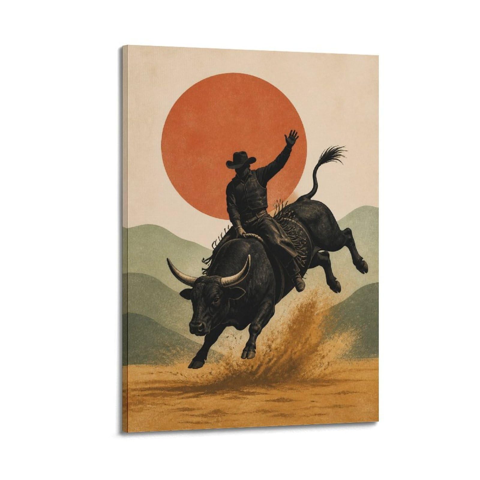 OKAHYS Modern Southwestern Rodeo Bull Riding Poster Western Sports Modern Decorative Canvas Prints - Ideal Wall Art for Family, Man Cave, Game Room, Boys & Girls Bedroom 16x24inch(40x60cm)