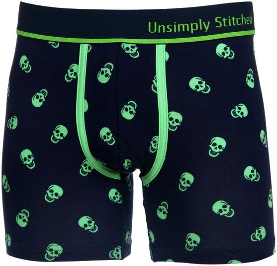 Unsimply Stitched Men's Underwear Boxer Brief X Large Skulls Navy Lime
