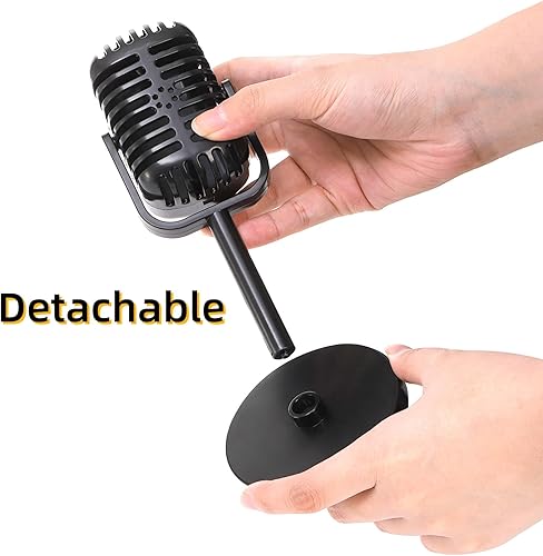 Miniatura 4 de Paquete de 3 accesorios de micrófono retro, modelo clásico de micrófono vintage con soporte, micrófonos de plástico, disfraz de juguete para