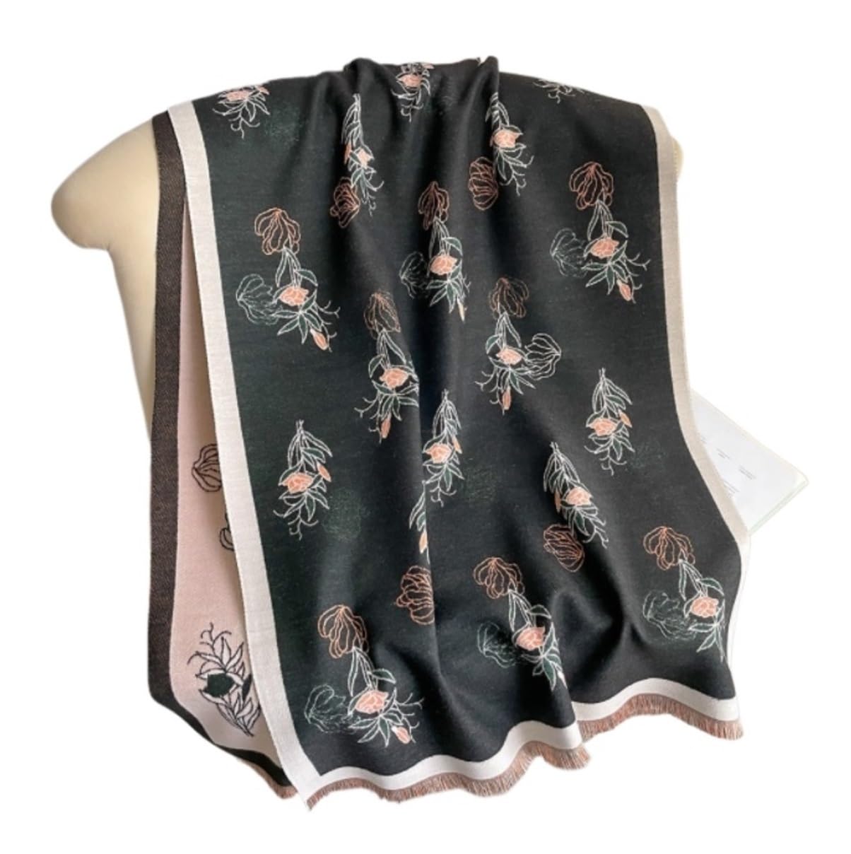 Bufanda Chal Bufanda Cálida De Doble Cara Para Mujer, Chal Con Estampado De Flores Y Otoño De Invierno, Grueso Suave y Cálida