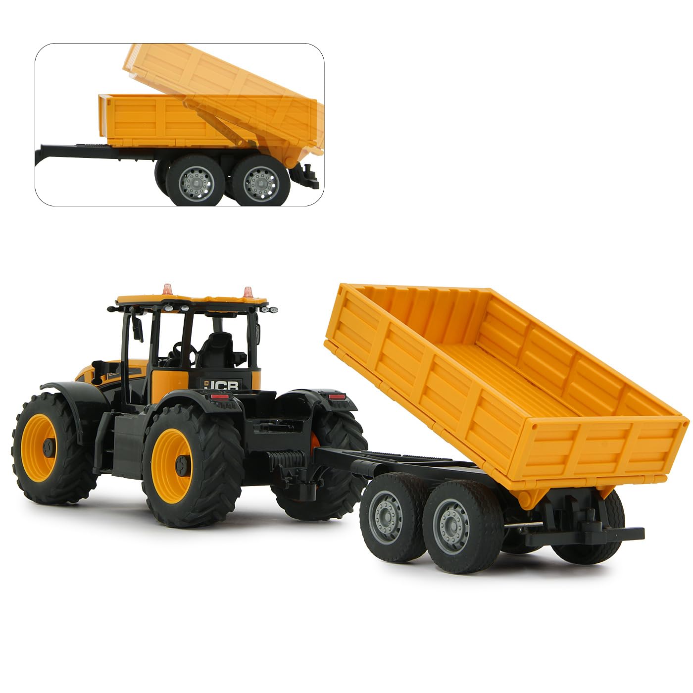 JAMARA JCB Fastrac traktor z przyczepą uchylną 1:24 2,4 GHz – napęd na 2 koła, profilowane opony gumowe, światło LED, rolnictwo