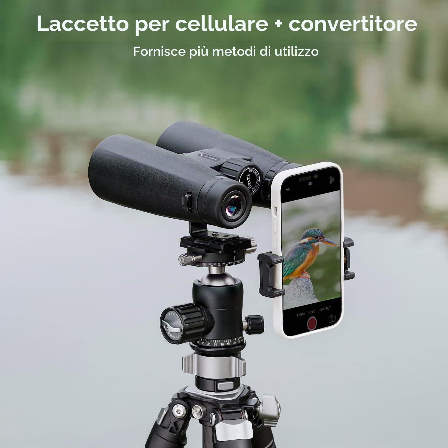 K&F CONCEPT Binocolo per adulti 12 x 50 HD nero con supporto per telefono