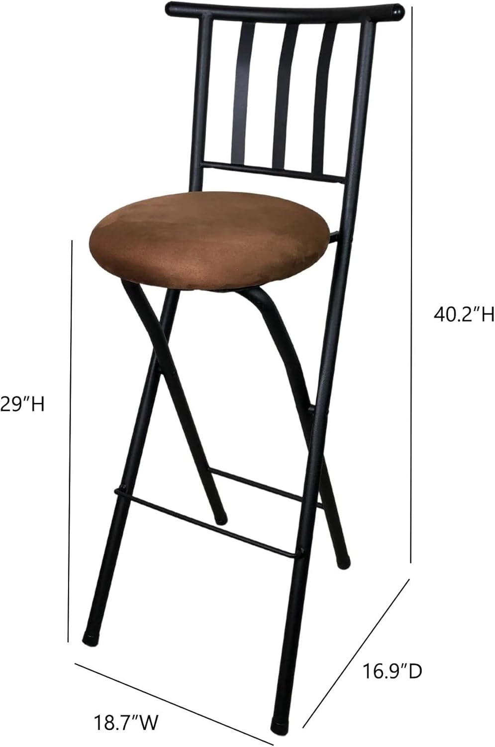 Metal Folding Stool with Slat Back, 29 Inch Seat Height, Brown Microfiber Seat, 300 lbs Capacity, 40.2x18.7x16.9 Inch