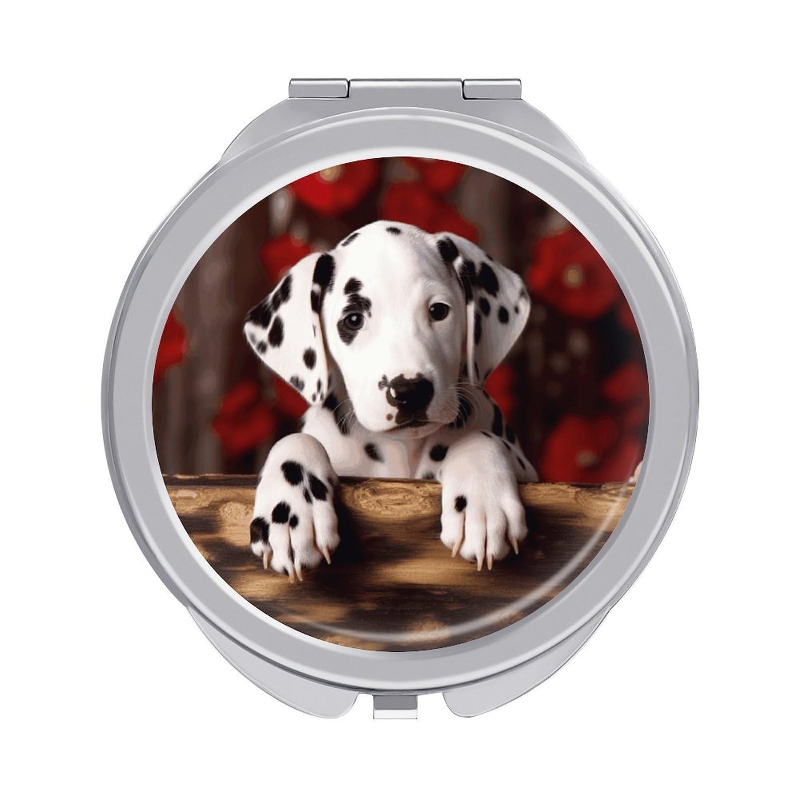 VstaDank Dalmatian Puppy Travel Makeup Mirrors Exquisite Double-Sided 2X/1X Magnifying Folding Pocket Mirror Portable Round Handheld Mirror Mini Compact Mirrors for Outdoor Home