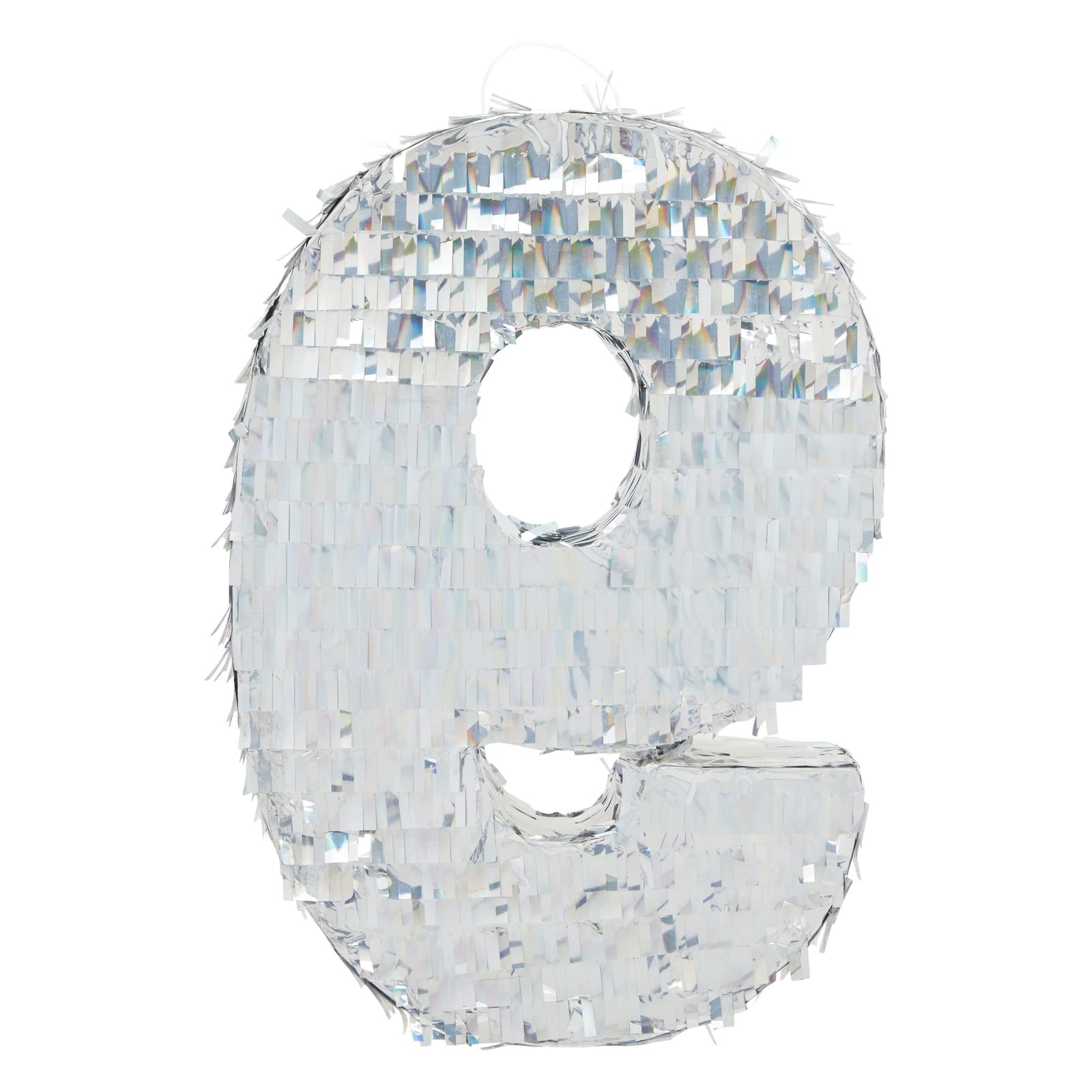 Petite piñata holographique en feuille d'argent en forme de chiffre 9 pour décoration de fête d'anniversaire d'enfants (40 x 22,9 x 7,6 cm)