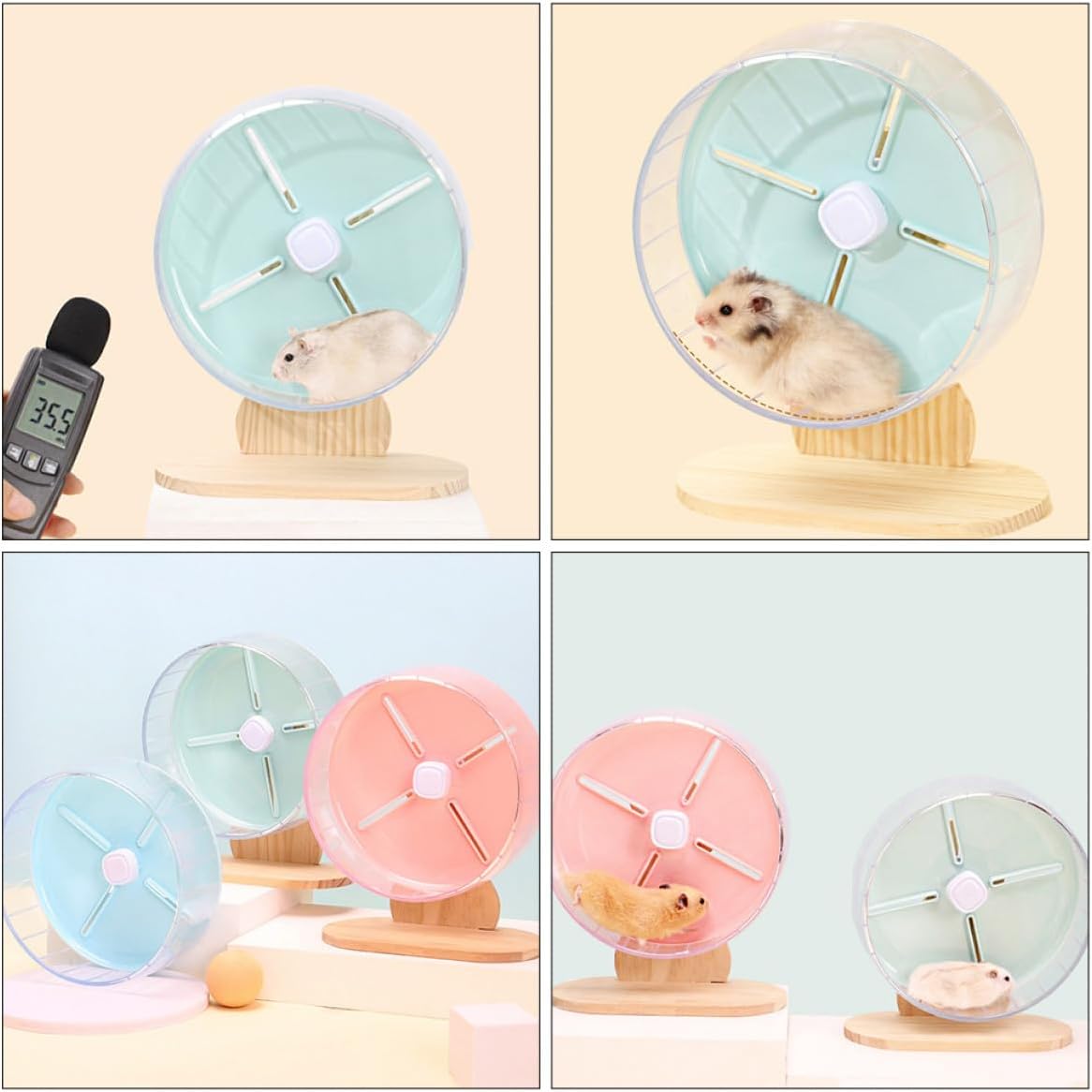 Silent Hamster Exercise Wheel 20cm with Wooden Stand, Blue Compact Running Wheel for Chinchilla Accessories and Small Animals Cage Use