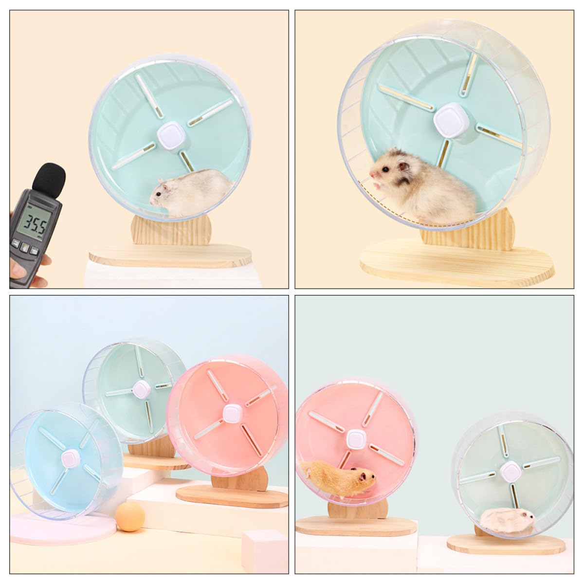 ABOOFAN Rueda de Hámster Compacta y Silenciosa Base Estable para Erizo y Chinchilla, Accesorio para Jaula de Mascotas Pequeñas en Color Azul, Material Abs y Madera